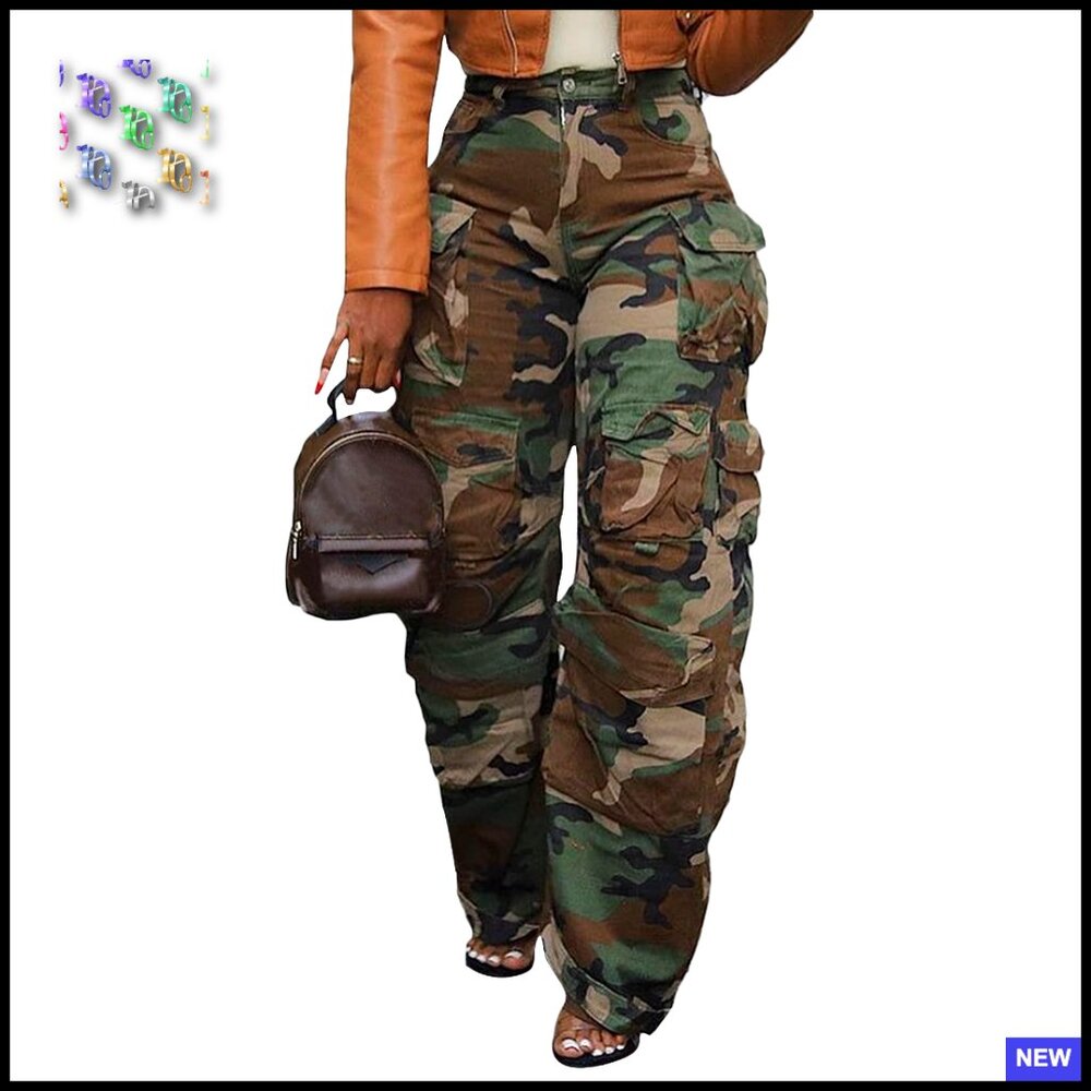 High Waisted Wide Leg Cargo Jeans Casual Baggy Denim Pants Multi Pocket